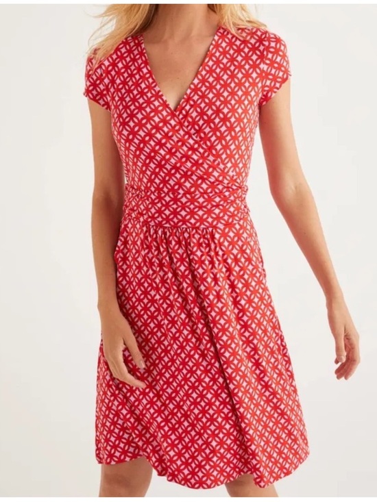 Boden Dresses & Skirts - Boden Jersey Wrap Top Dress Dark Coral Red Knee LengthGeometric Mini Dress Sz 4